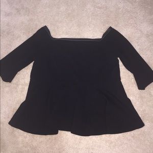 Plus peplum off shoulder faux leather trimmed top